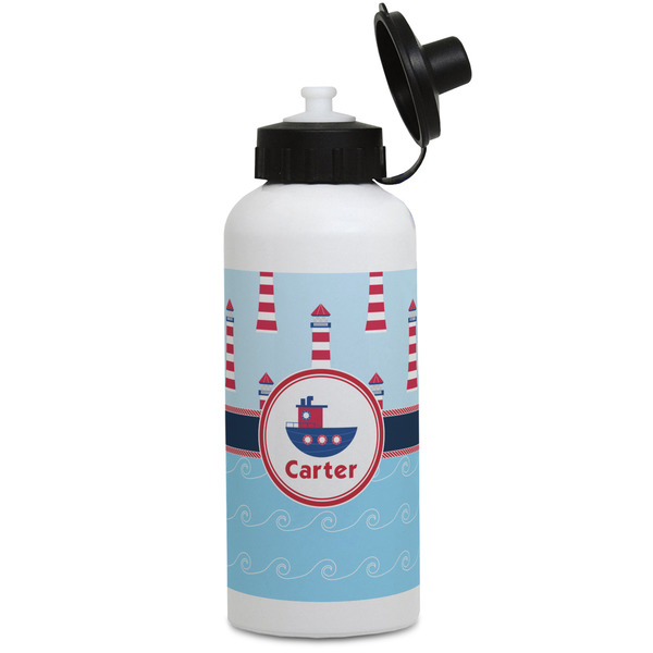 Custom Light House & Waves Water Bottles - Aluminum - 20 oz - White (Personalized)
