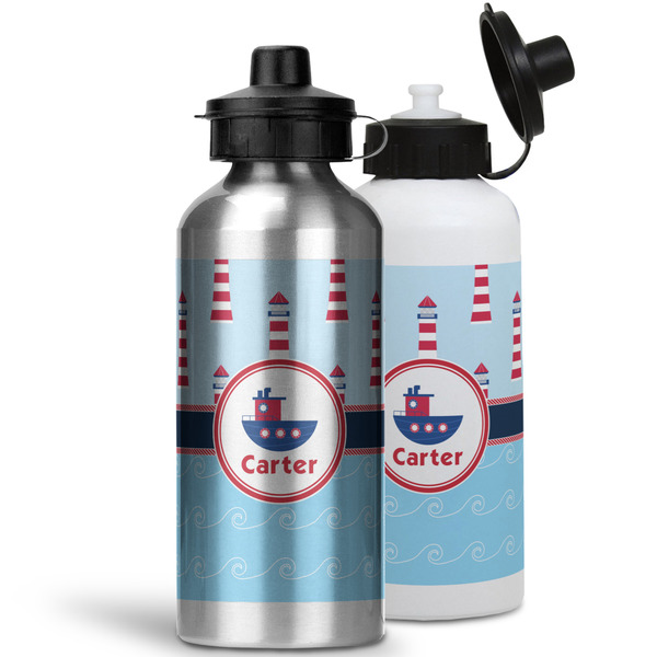 Light House & Waves Aluminum Water Bottles - MAIN (white &silver)