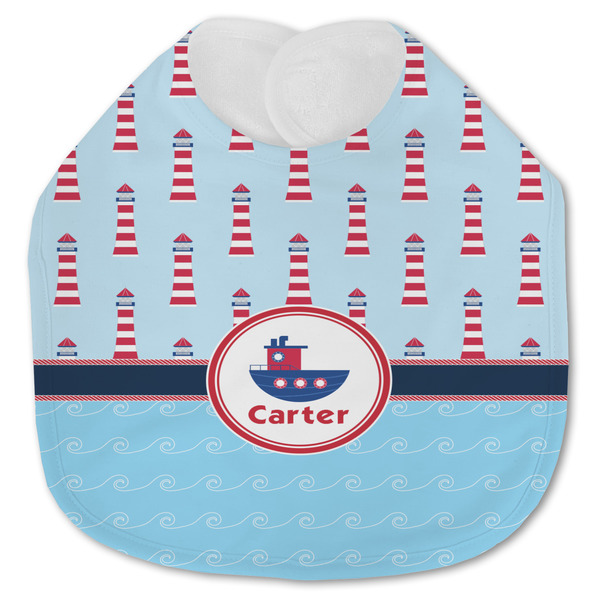 Custom Light House & Waves Jersey Knit Baby Bib w/ Name or Text