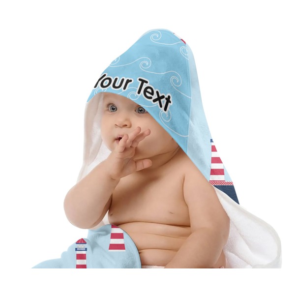 Light House & Waves Baby Hooded Towel on Child