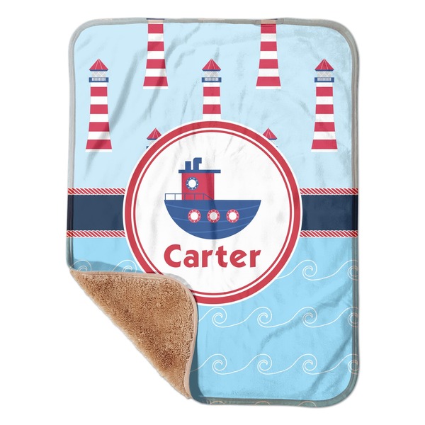 Custom Light House & Waves Sherpa Baby Blanket - 30" x 40" w/ Name or Text
