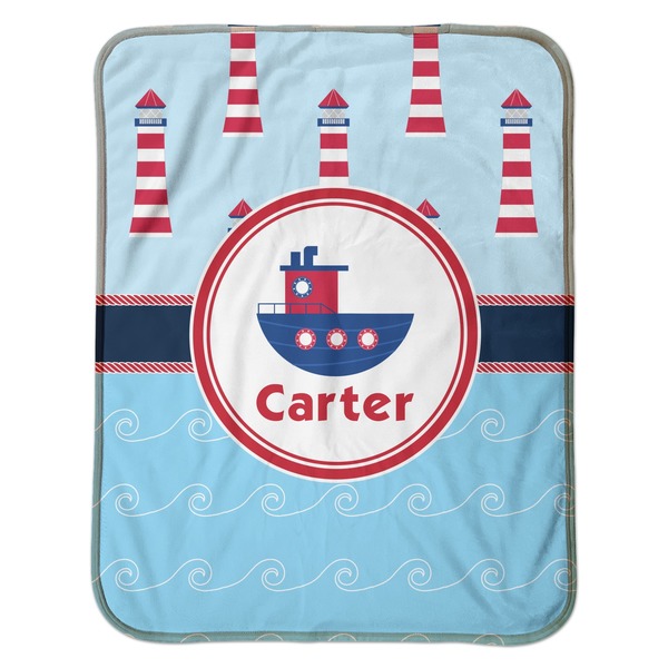 Light House & Waves Baby Sherpa Blanket - Flat