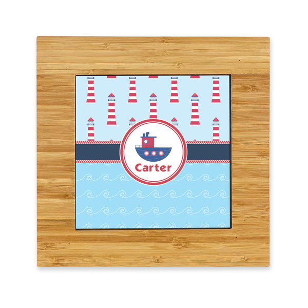 Custom Light House & Waves Bamboo Trivet with Ceramic Tile Insert (Personalized)
