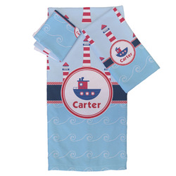 Light House & Waves Bath Towel Set - 3 Pcs (Personalized)