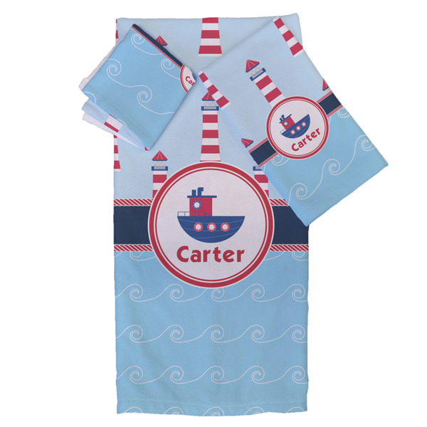 Custom Light House & Waves Bath Towel Set - 3 Pcs (Personalized)