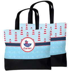 Light House & Waves Beach Tote Bag (Personalized)