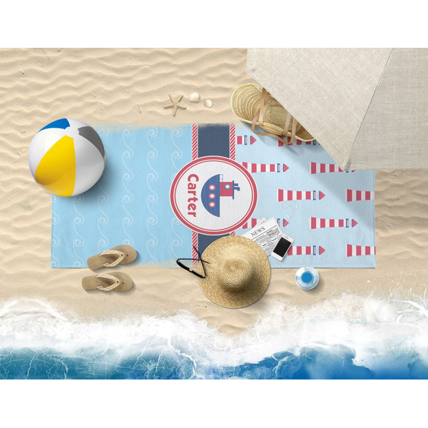 Light House & Waves Beach Towel Lifestyle
