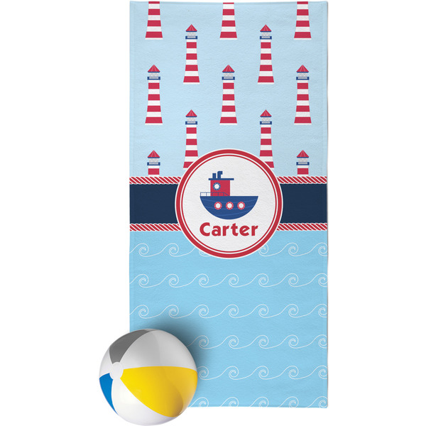 Custom Light House & Waves Beach Towel (Personalized)