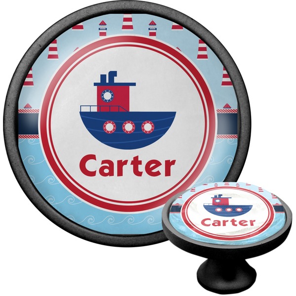 Custom Light House & Waves Cabinet Knob (Black) (Personalized)