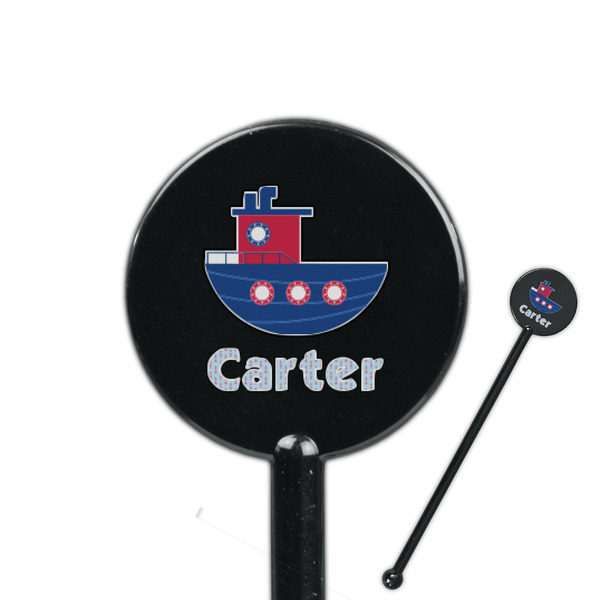 Custom Light House & Waves 5.5" Round Plastic Stir Sticks - Black - Double Sided (Personalized)