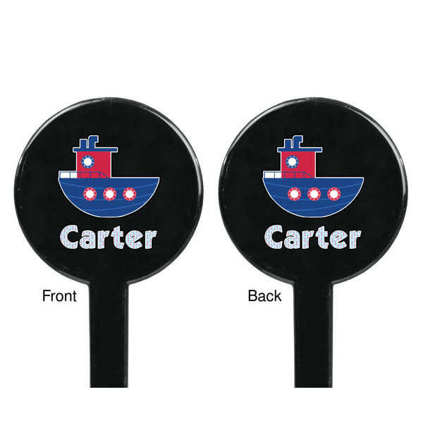 Light House & Waves Black Plastic 7" Stir Stick - Double Sided - Round - Front & Back