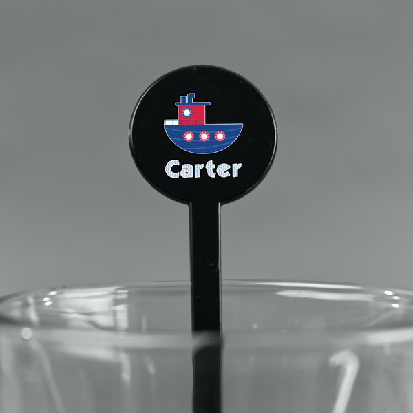 Light House & Waves Black Plastic 7" Stir Stick - Round - Main