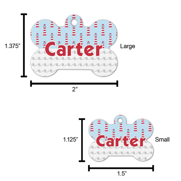 Light House & Waves Bone Shaped Dog ID Tag - Large - Scale