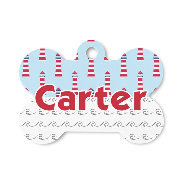Custom Light House & Waves Bone Shaped Dog ID Tag - Small (Personalized)