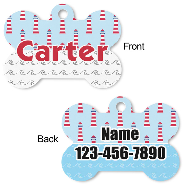 Light House & Waves Bone Shaped Dog Tag - Front & Back