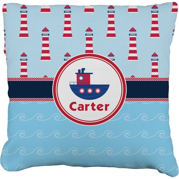 Custom Light House & Waves Faux-Linen Throw Pillow 18" (Personalized)