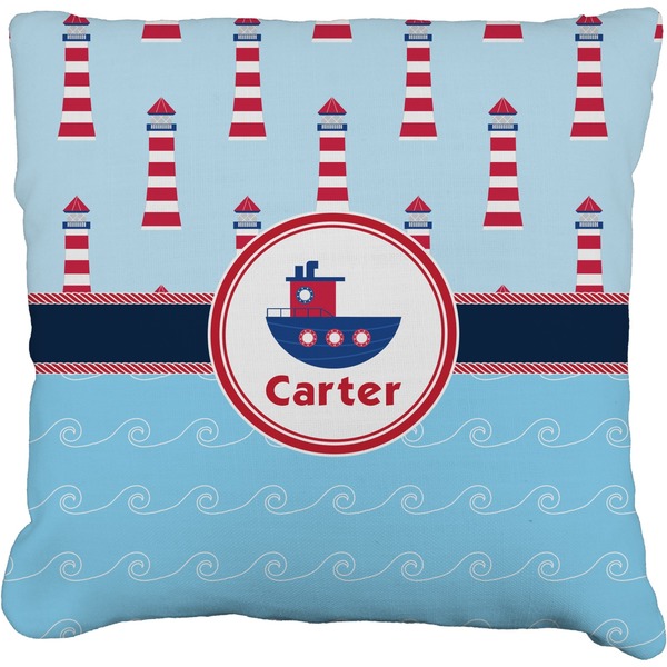 Custom Light House & Waves Faux-Linen Throw Pillow 20" (Personalized)