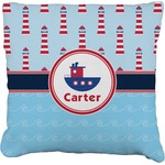Light House & Waves Faux-Linen Throw Pillow (Personalized)