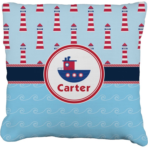 Custom Light House & Waves Faux-Linen Throw Pillow (Personalized)