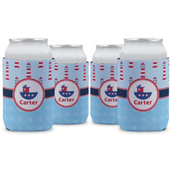 Light House & Waves Can Cooler (12 oz) - Set of 4 w/ Name or Text