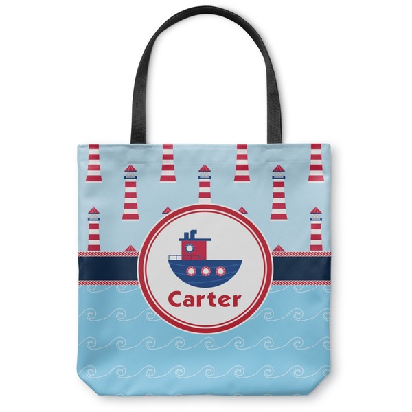 Custom Light House & Waves Canvas Tote Bag - Small - 13"x13" (Personalized)