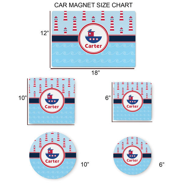 Light House & Waves Car Magnets - SIZE CHART