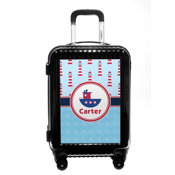Custom Light House & Waves Carry On Hard Shell Suitcase (Personalized)