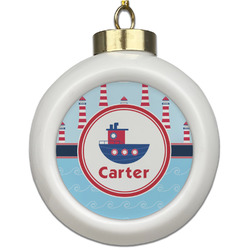 Light House & Waves Ceramic Ball Ornament (Personalized)