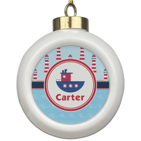 Custom Light House & Waves Ceramic Ball Ornament (Personalized)