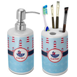 Light House & Waves Ceramic Bathroom Accessories Set (Personalized)