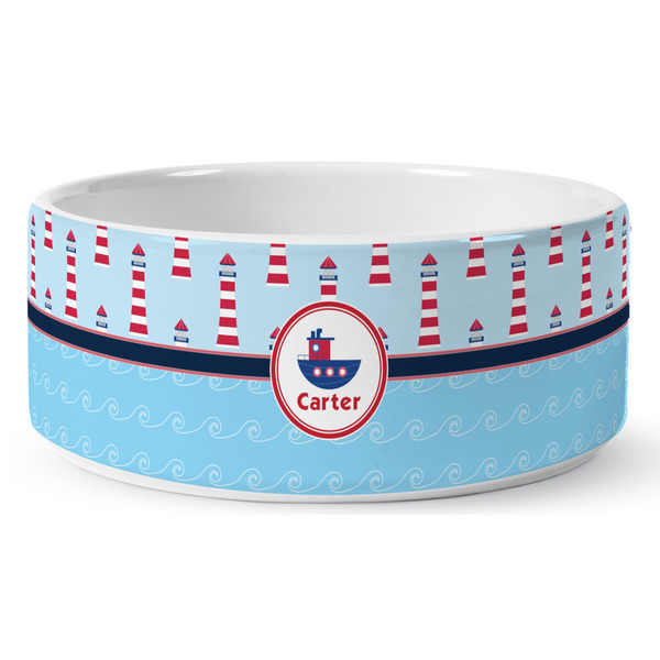 Light House & Waves Ceramic Dog Bowl - Medium - Front