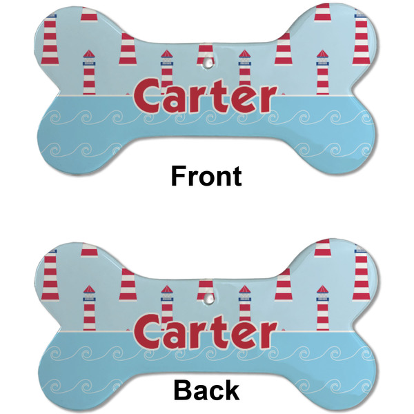 Light House & Waves Ceramic Flat Ornament - Bone Front & Back (APPROVAL)