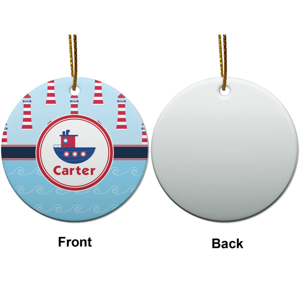 Light House & Waves Ceramic Flat Ornament - Circle Front & Back (APPROVAL)
