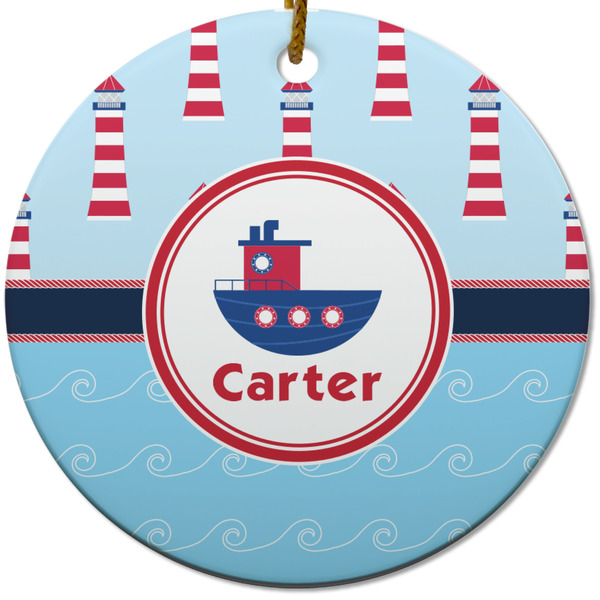 Light House & Waves Ceramic Flat Ornament - Circle (Front)