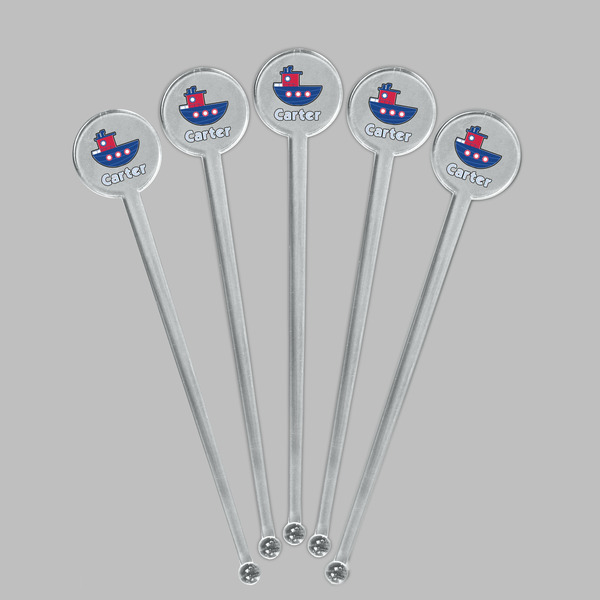 Light House & Waves Clear Plastic 7" Stir Stick - Round - Fan View