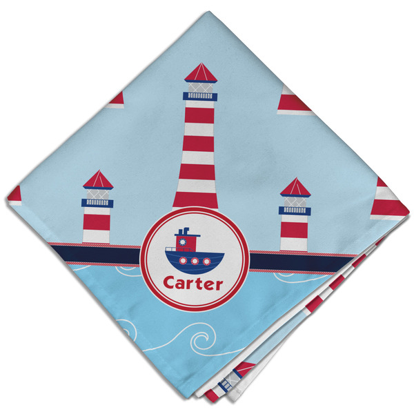 Light House & Waves Cloth Napkins - Personalized Dinner (Folded Four Corners)