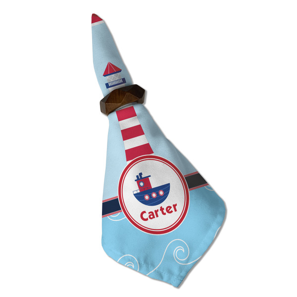 Light House & Waves Cloth Napkins - Personalized Dinner (Folded in Ring) (MAIN)