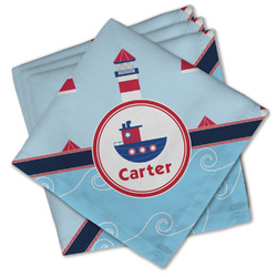 Light House & Waves Cloth Cocktail Napkins - Set of 4 w/ Name or Text