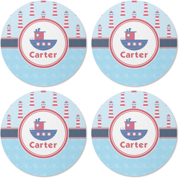 Light House & Waves Coaster Round Rubber Back - Apvl