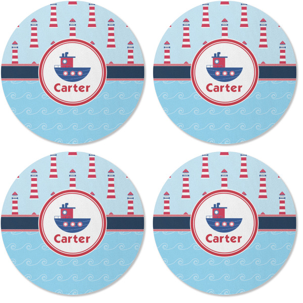 Light House & Waves Coaster Round Rubber Back - Apvl