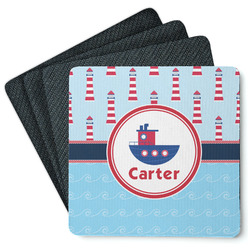 Light House & Waves Square Rubber Backed Coasters - Set of 4 (Personalized)