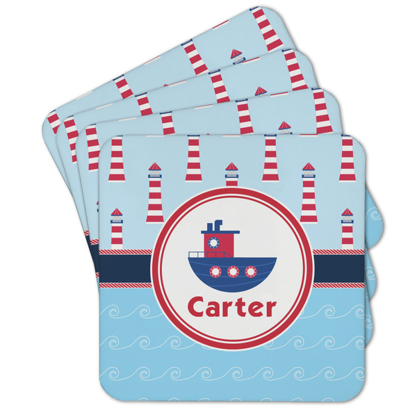 Custom Light House & Waves Cork Coaster - Set of 4 w/ Name or Text