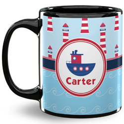 Light House & Waves 11 Oz Coffee Mug - Black (Personalized)