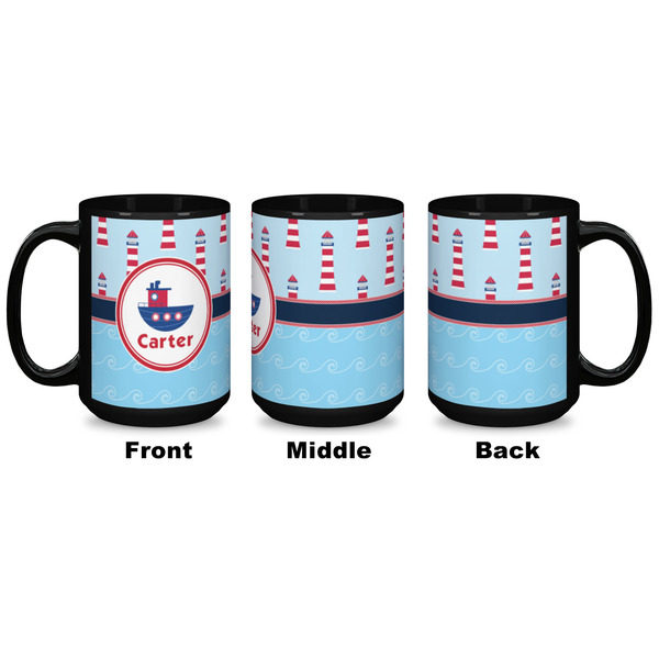 Light House & Waves Coffee Mug - 15 oz - Black APPROVAL
