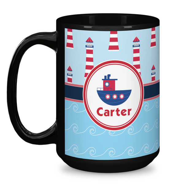 Light House & Waves Coffee Mug - 15 oz - Black