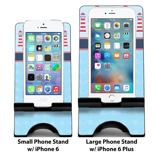 Light House & Waves Compare Phone Stand Sizes - with iPhones