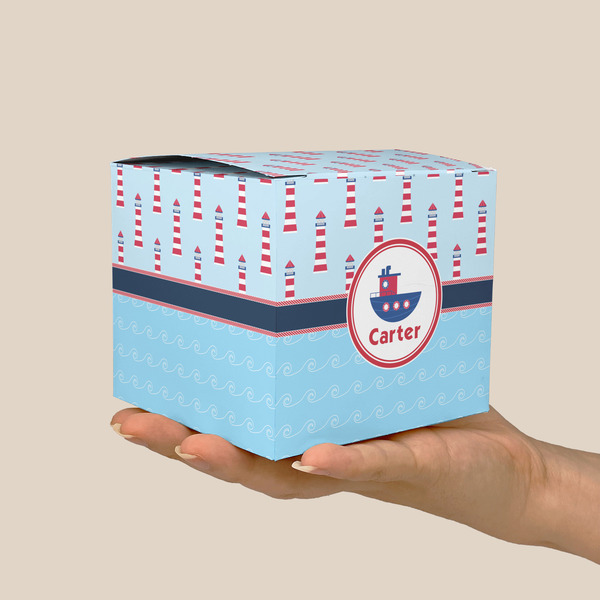 Light House & Waves Cube Favor Gift Box - On Hand - Scale View