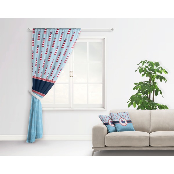 Light House & Waves Curtain With Window and Rod - in Room Matching Pillow
