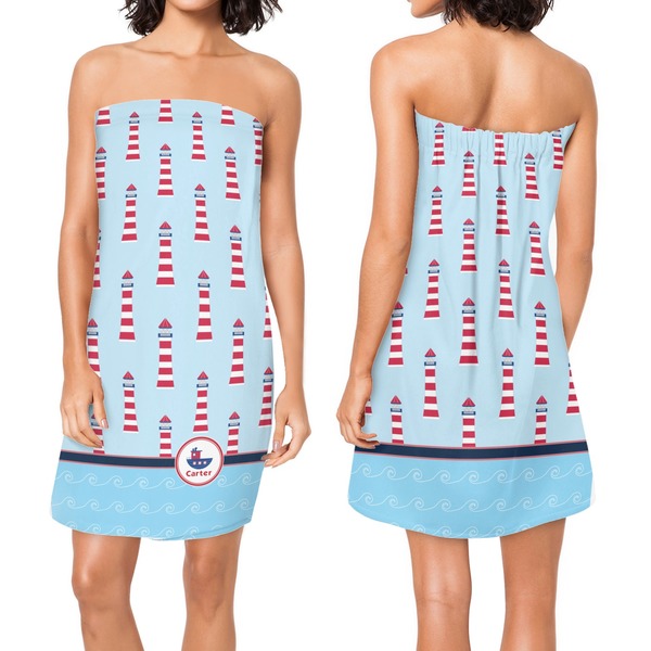 Light House & Waves Custom Bath Wrap - Front & Back View