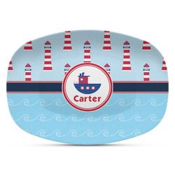 Light House & Waves Plastic Platter - Microwave & Oven Safe Composite Polymer (Personalized)